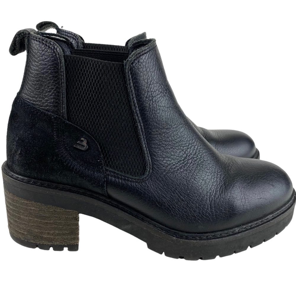Bull Boxer Ankle Chelsea Boots Black Leather Size US 7 Chunky Sole Block Heel